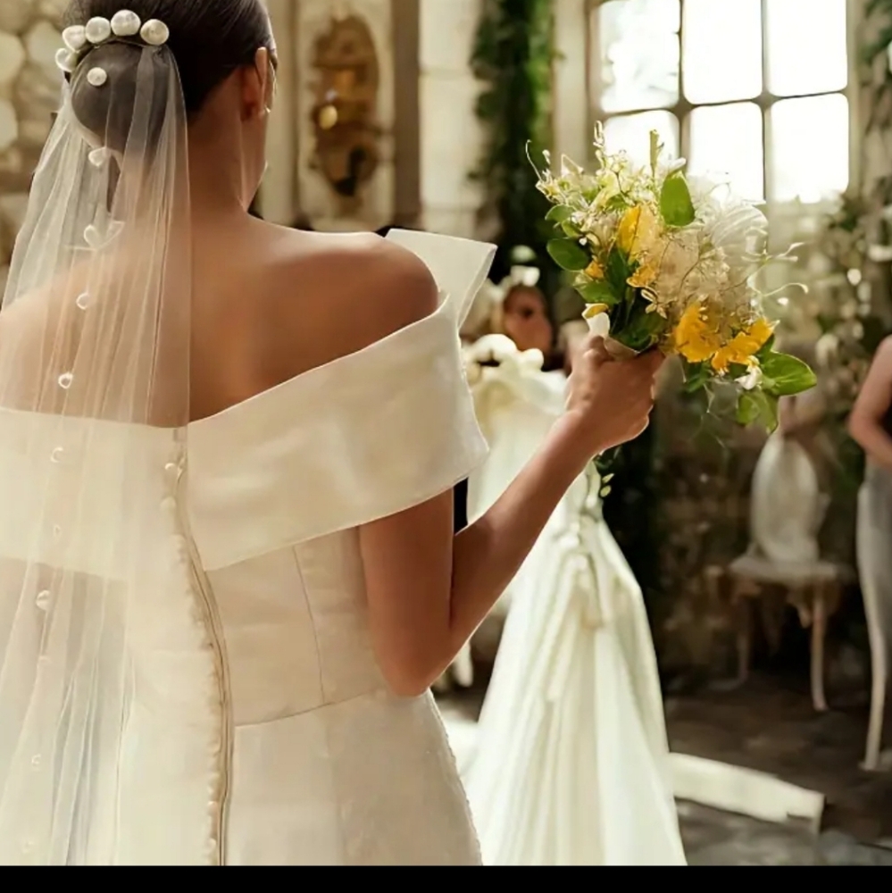 Elegant White beaded intermission length veil